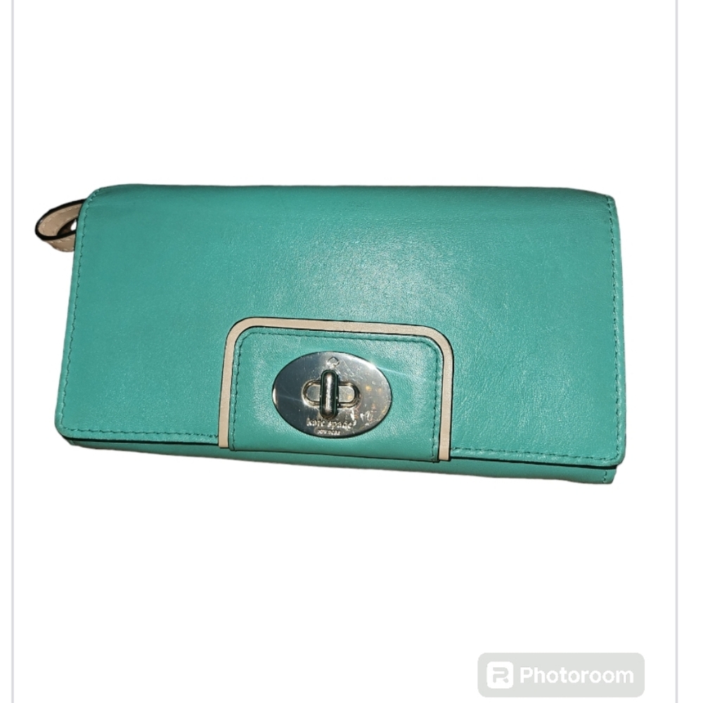 Kate Spade wristlet aqua and tan W 7" x H 4" EUC
